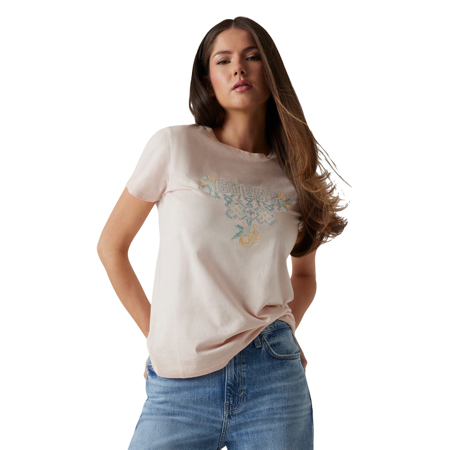 Guess Women Embroidered Logo Round Neck Short Sleeves T-Shirt