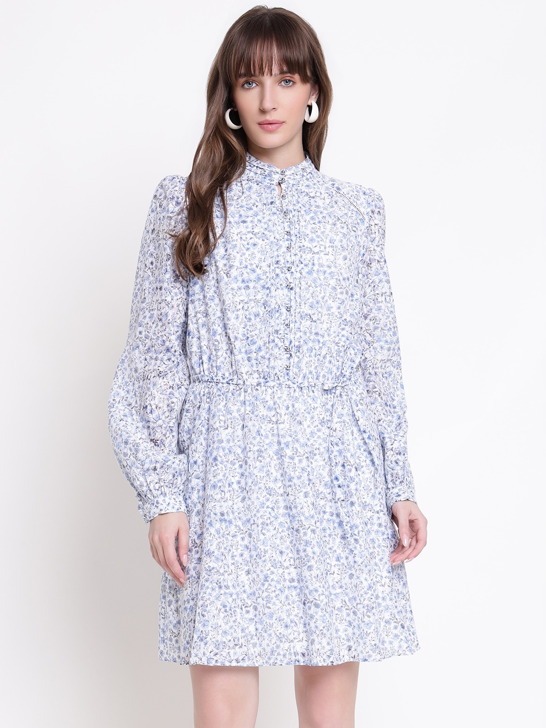 Guess Women Adèlaide Petit Fleur Floral Band Neck Regular Fit Flare Dress