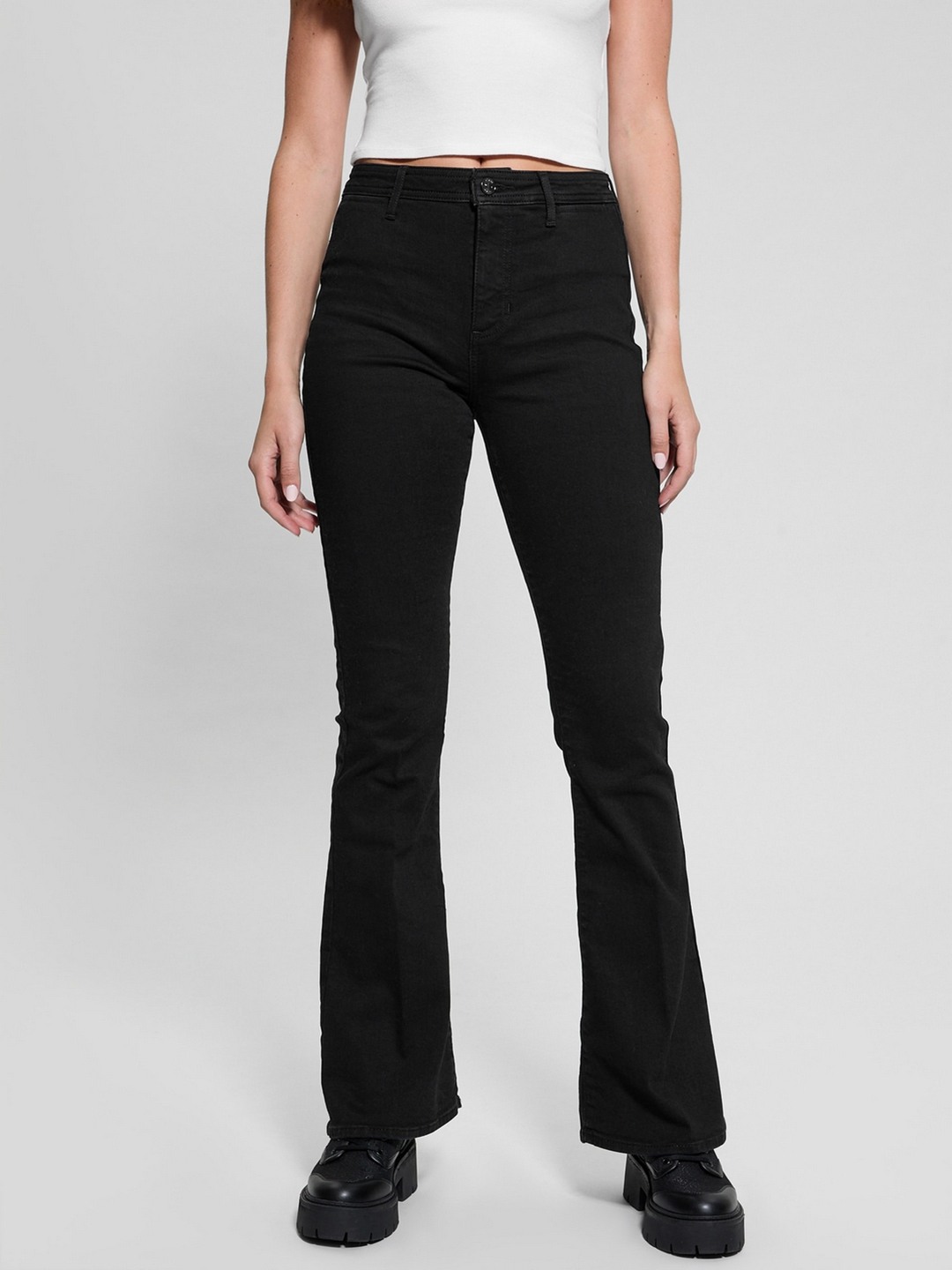 Guess Women's Black Solid Mid-Rise Bootcut Leg Jeans