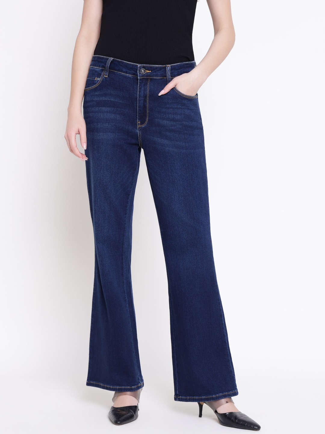 Guess Women Blue Haven Solid Bootcut Fit Denim Jeans