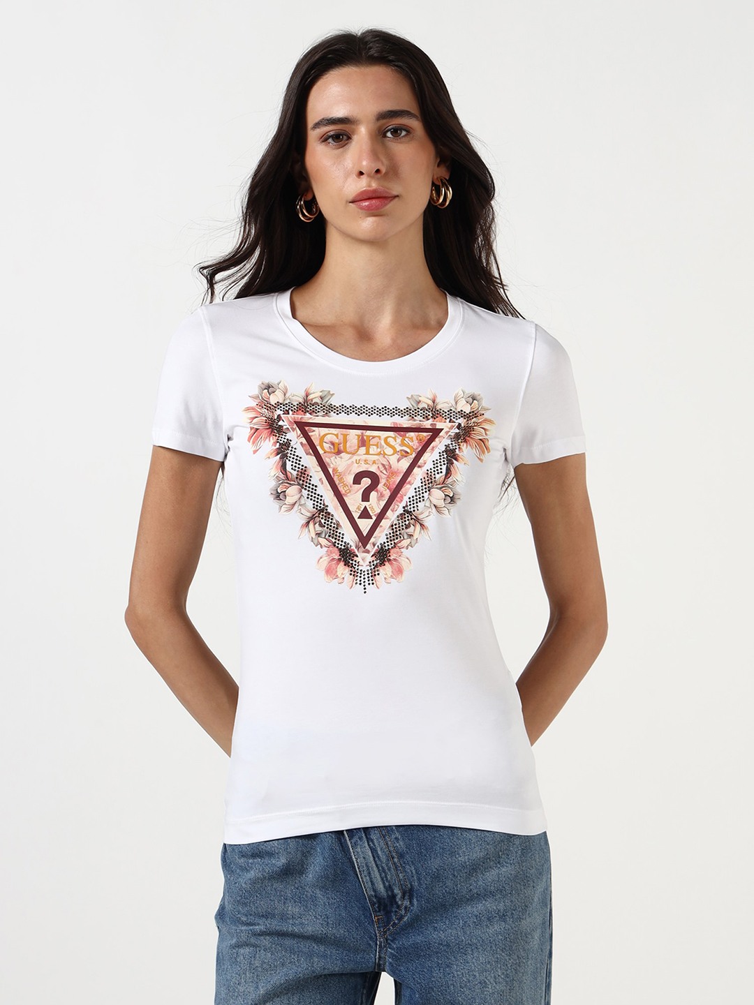 Guess Women Graphic Print Round Neck Short Sleeves T-Shirt