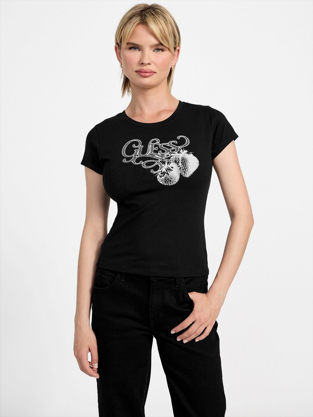 Guess Women Brand Logo Round Neck Short Sleeves T-Shirt