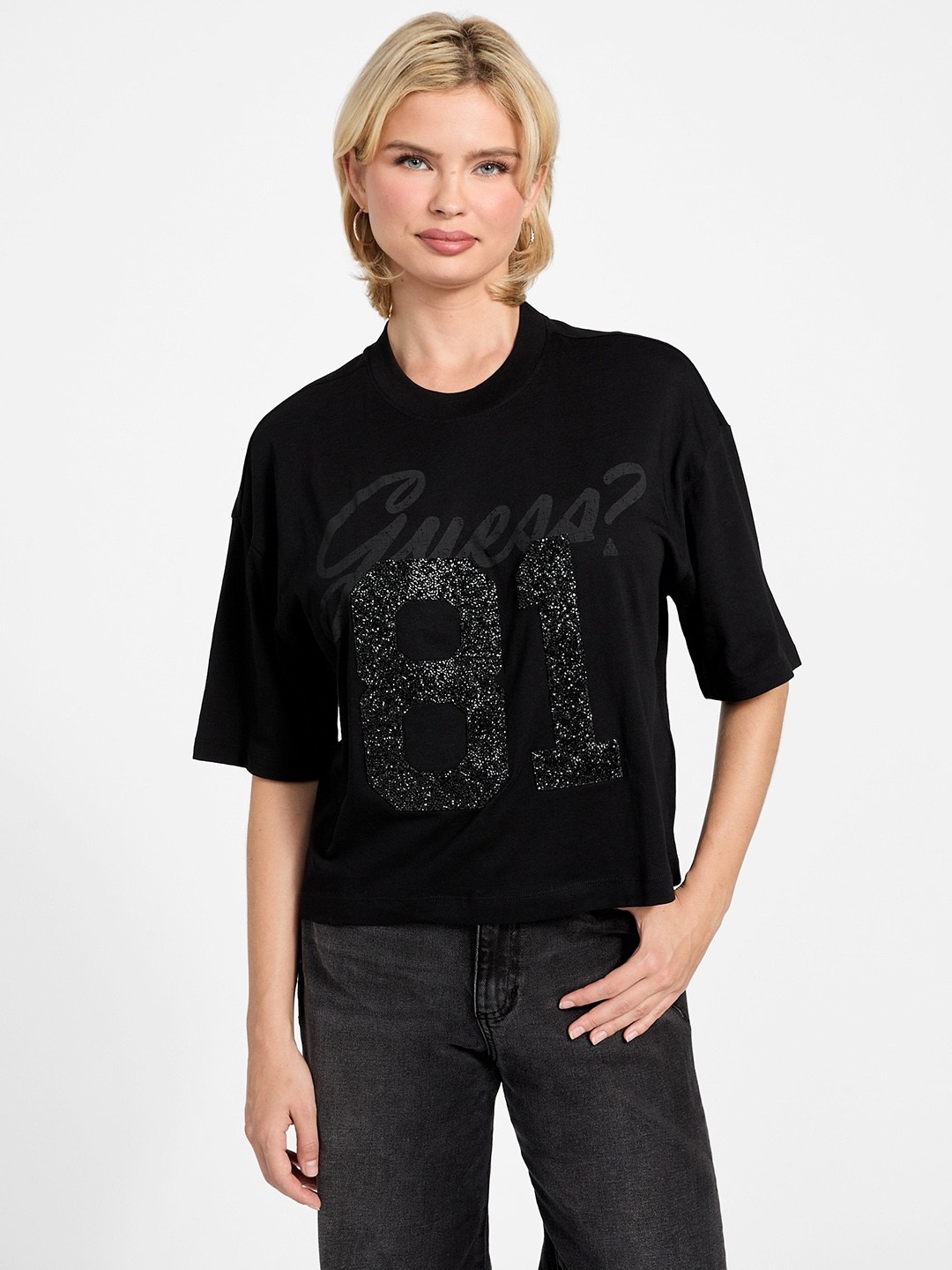 Black Embellished Round Neck T-shirt