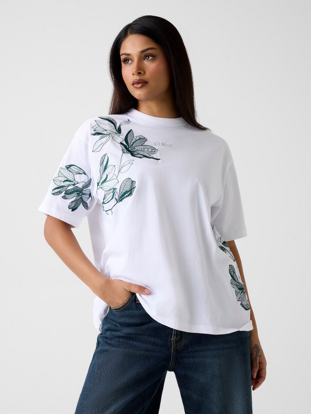 White Printed Round Neck T-shirt