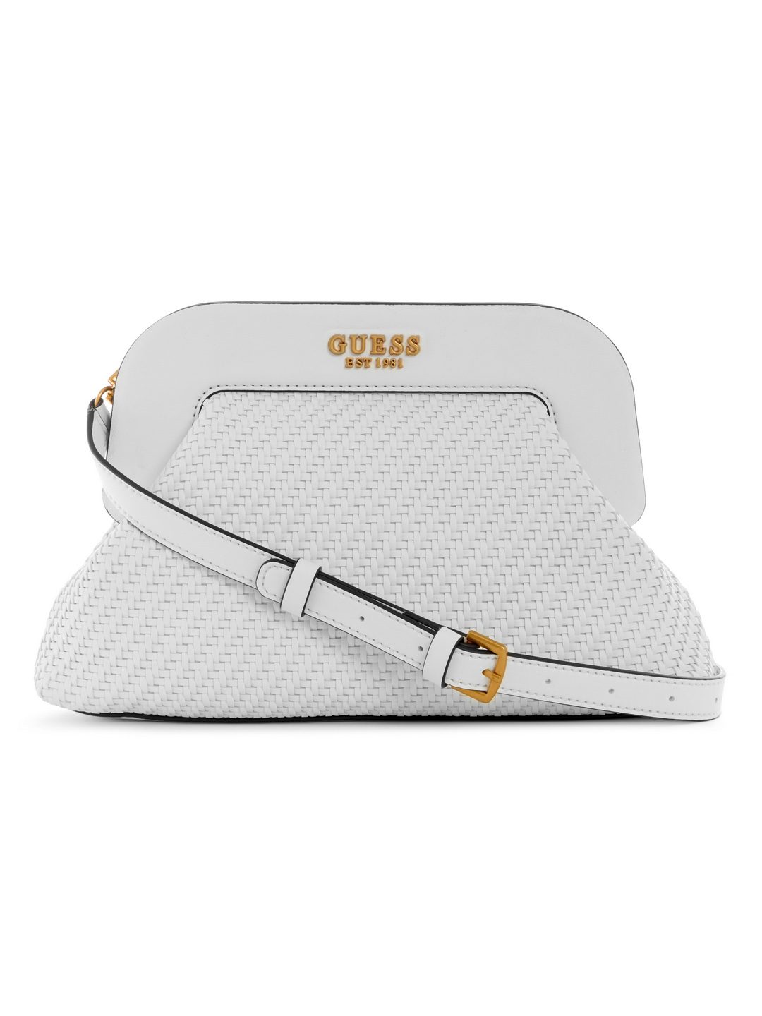 Women White Braided Abey Frame Detachable Strap Clutch