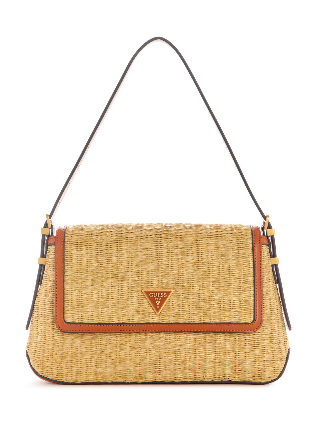 Natural Cognac Basket Weave Desideria Flap Shoulder Bag