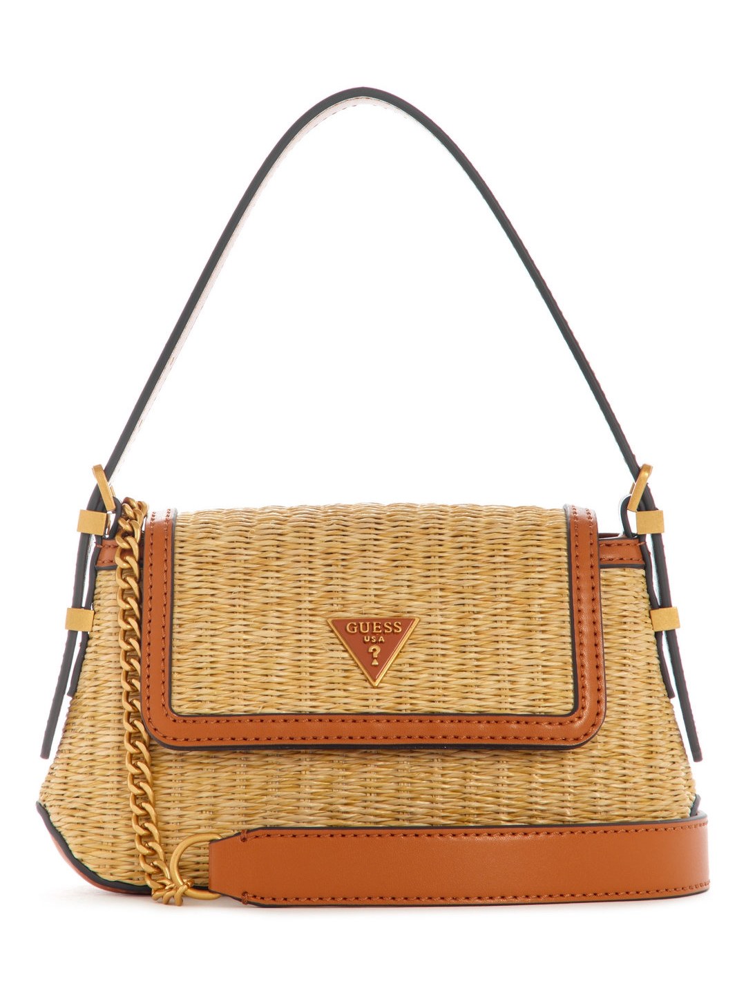 Natural Cognac Basket Weave Desideria Mini Flap Shoulder Bag