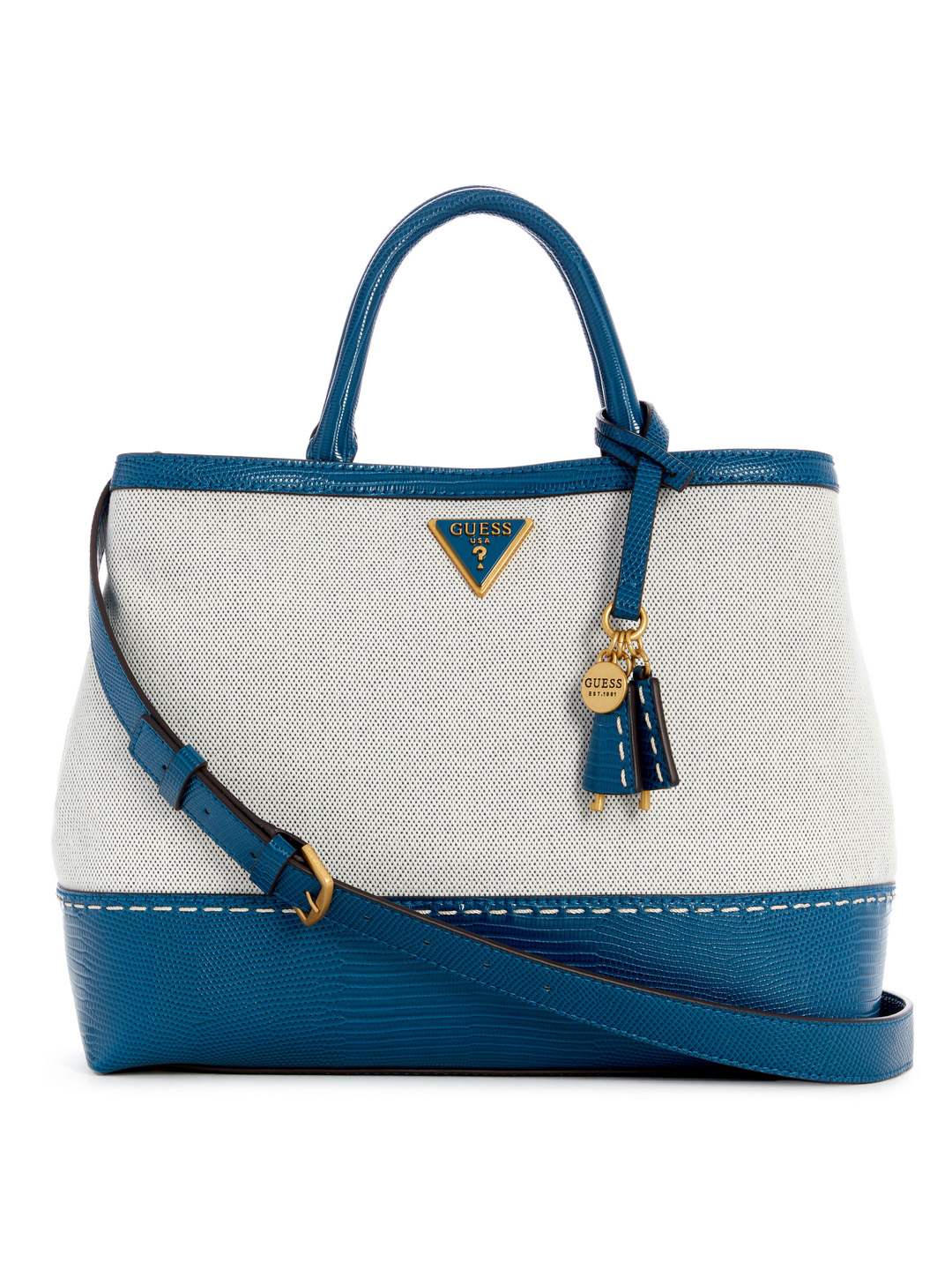 Guess Women Blue Color-Blocked Satchel Bag