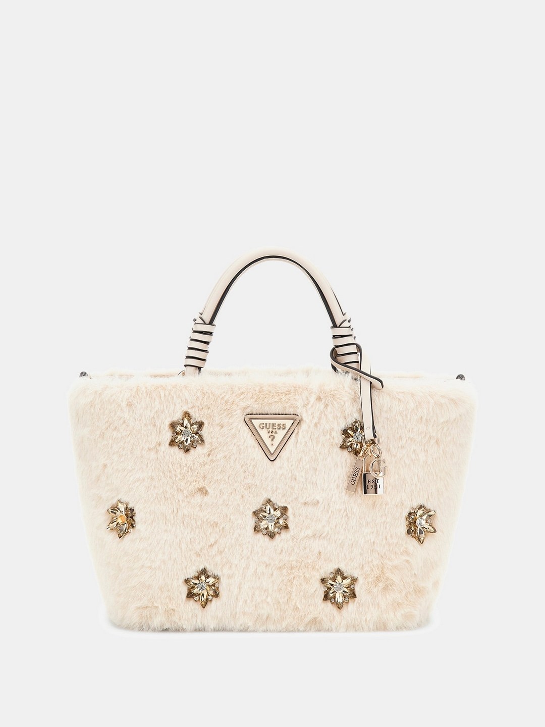 Beige Embellished Shaida Tote Bag