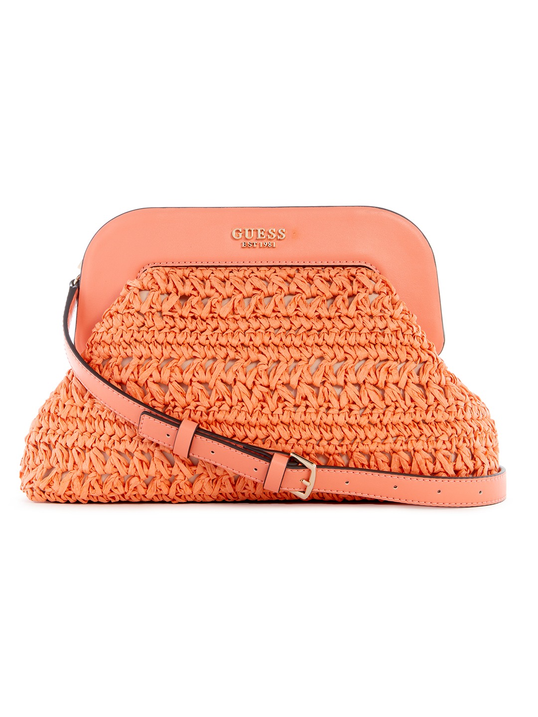 Guess Women Coral Self-Design Clutch with Magnetic Button Closure