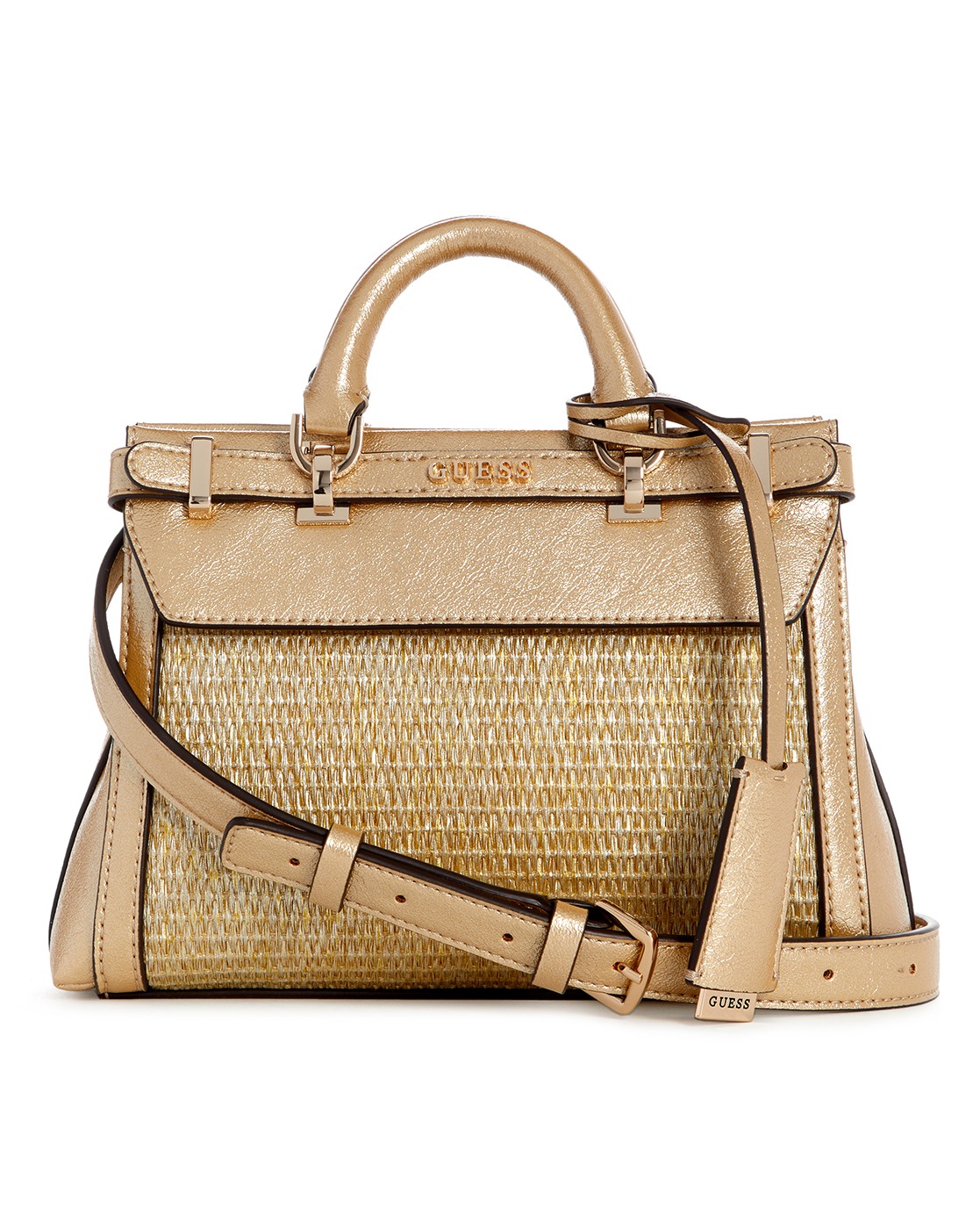 Gold Polyester Textured Mini Satchel Bag