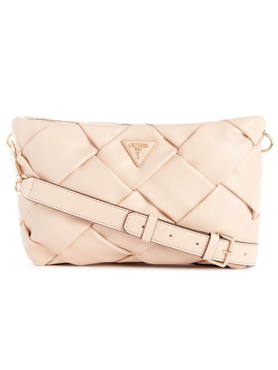 Guess Women Beige Woven Quilted Crossbody Bag