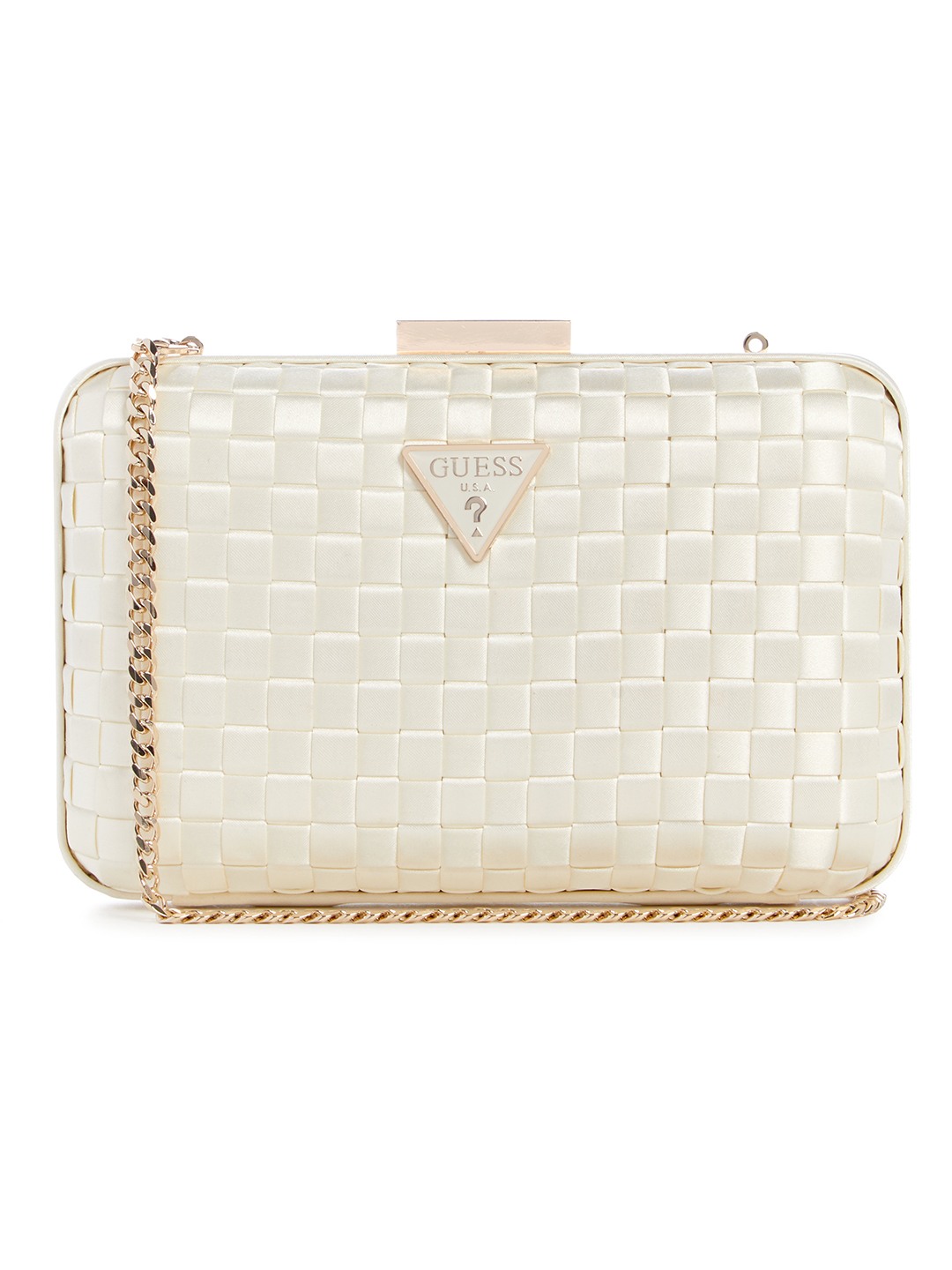 Ivory Textured Push Lock Twiller Minaudiere Clutch