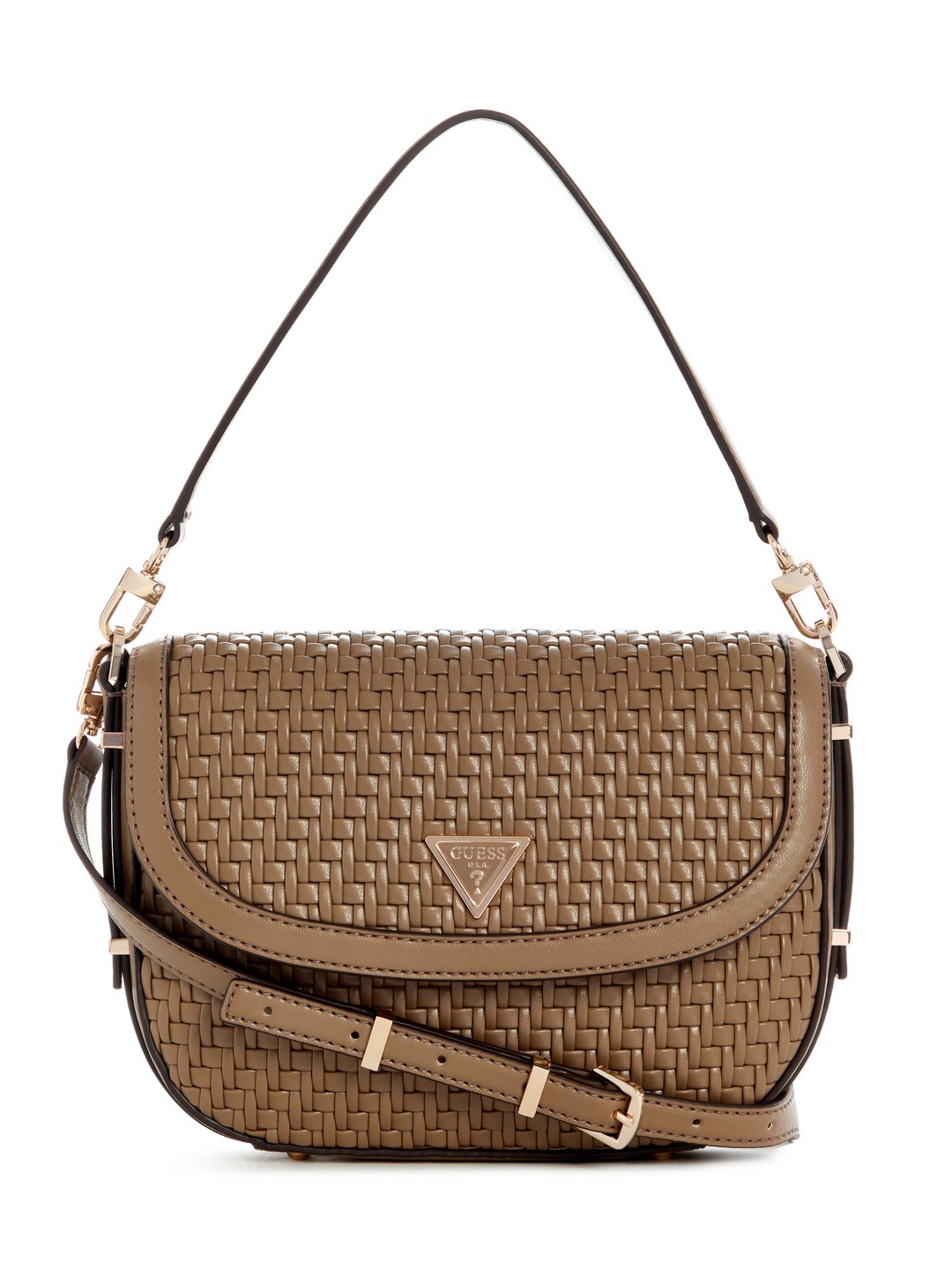 Guess Dark Taupe Textured Murielle Flap Shoulder Bag