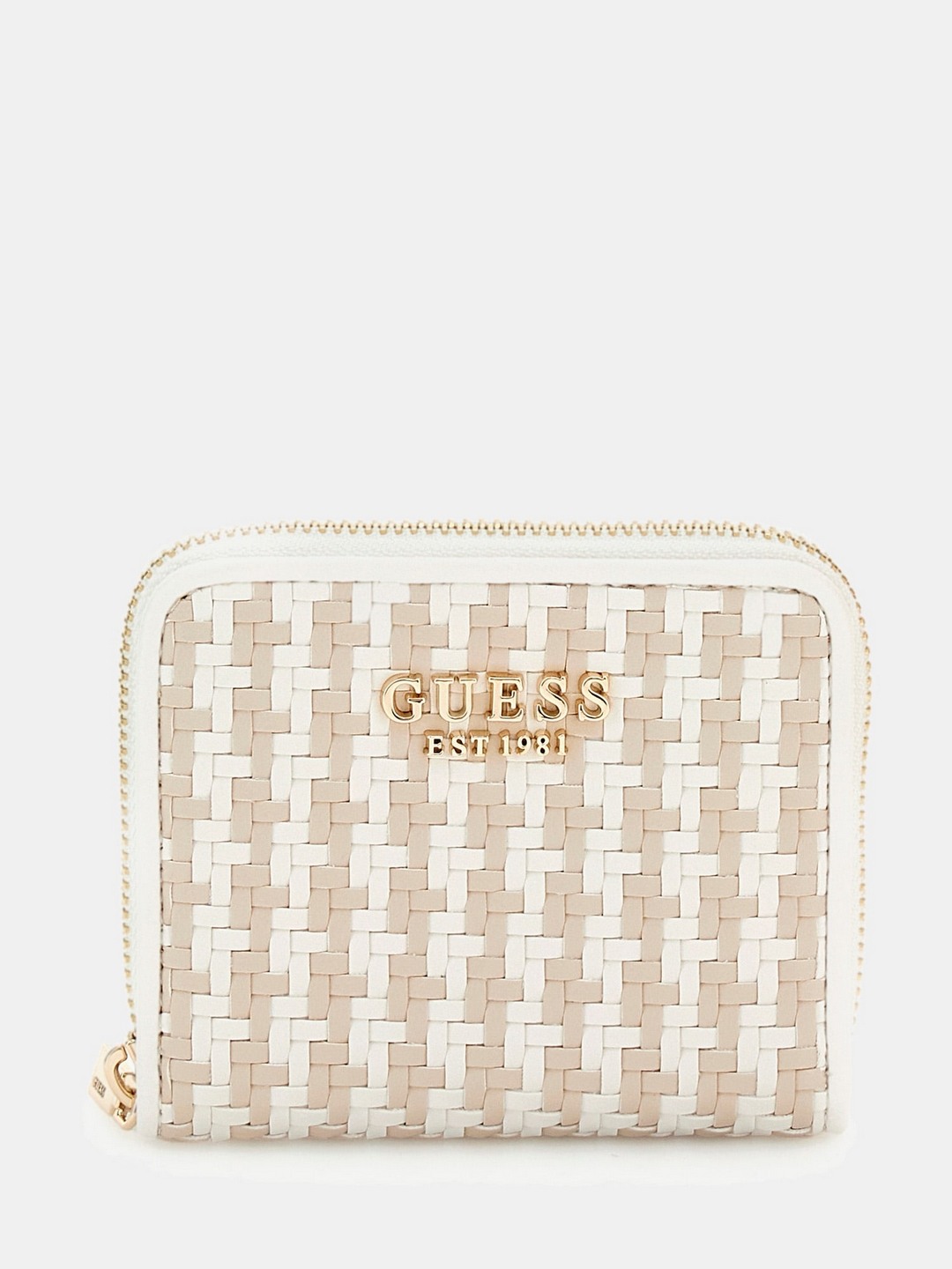 Guess White Multi Textured Mirema Small Zip Around Wallet