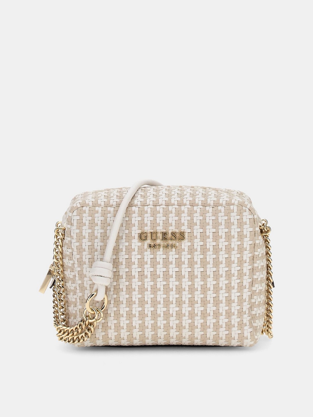 Guess White Multi Textured Mirema Camera Crossbody Bag