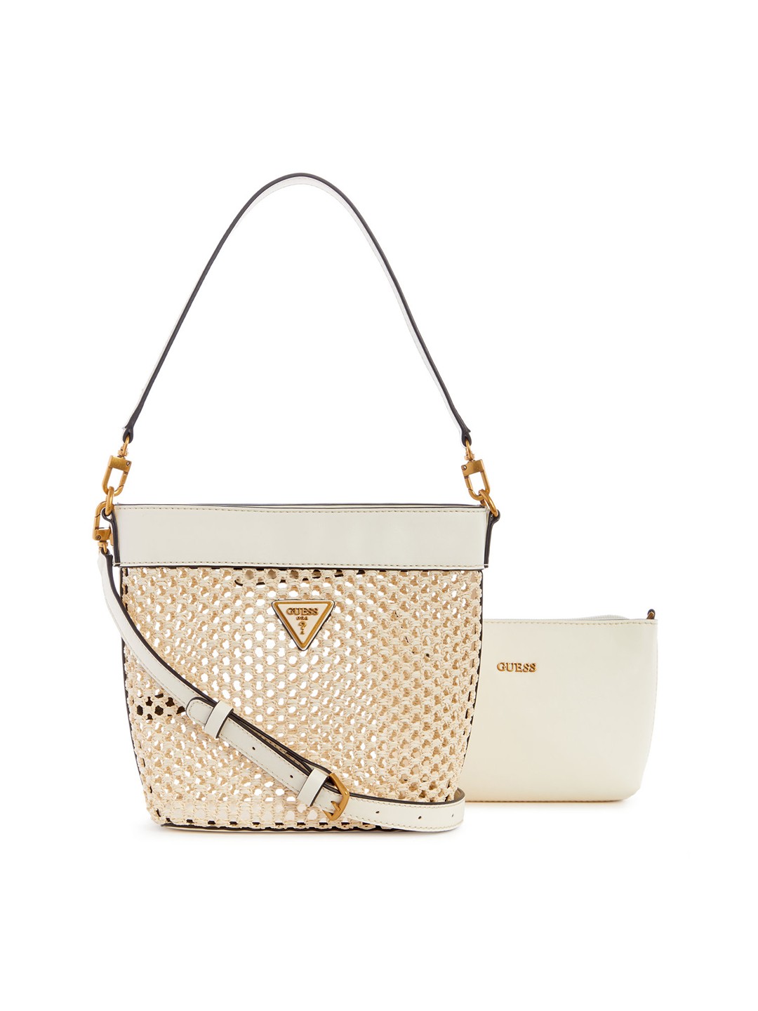 Guess Women Self Design Ivory Vikky Shoulder Bag