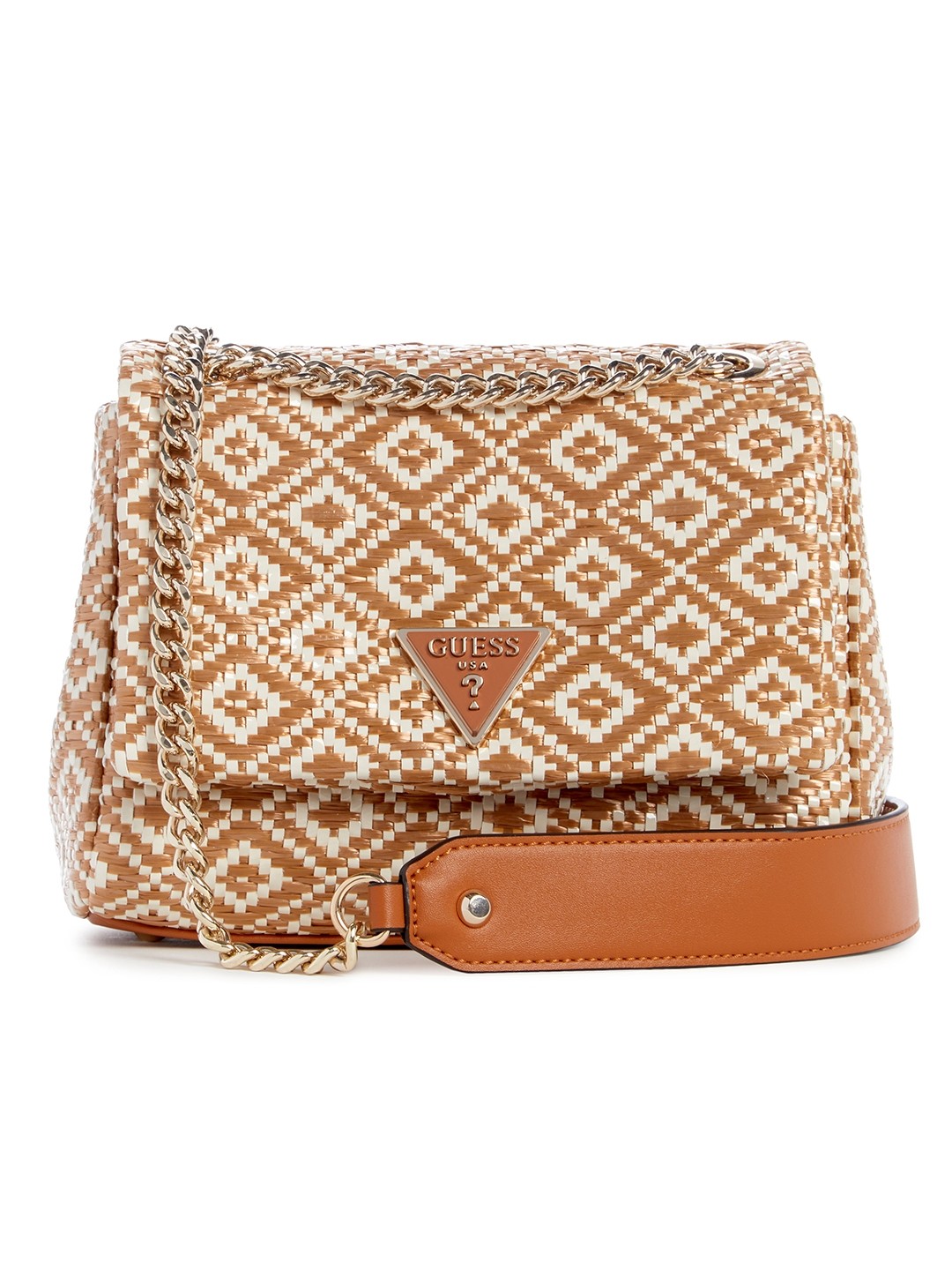 Cognac Textured Magnetic Snap Rianee Flap Crossbody Bag