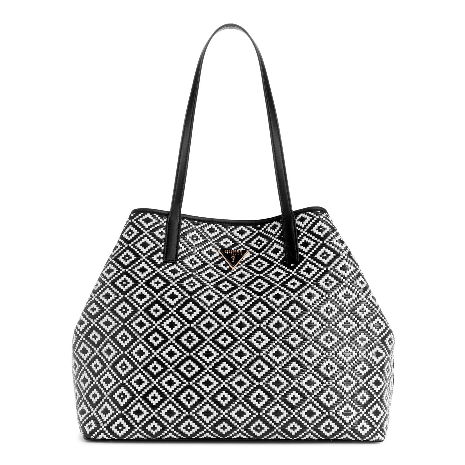 Guess Polyurethane Black Textured Women Vikky Ii Large 2 In 1 Tote Bag