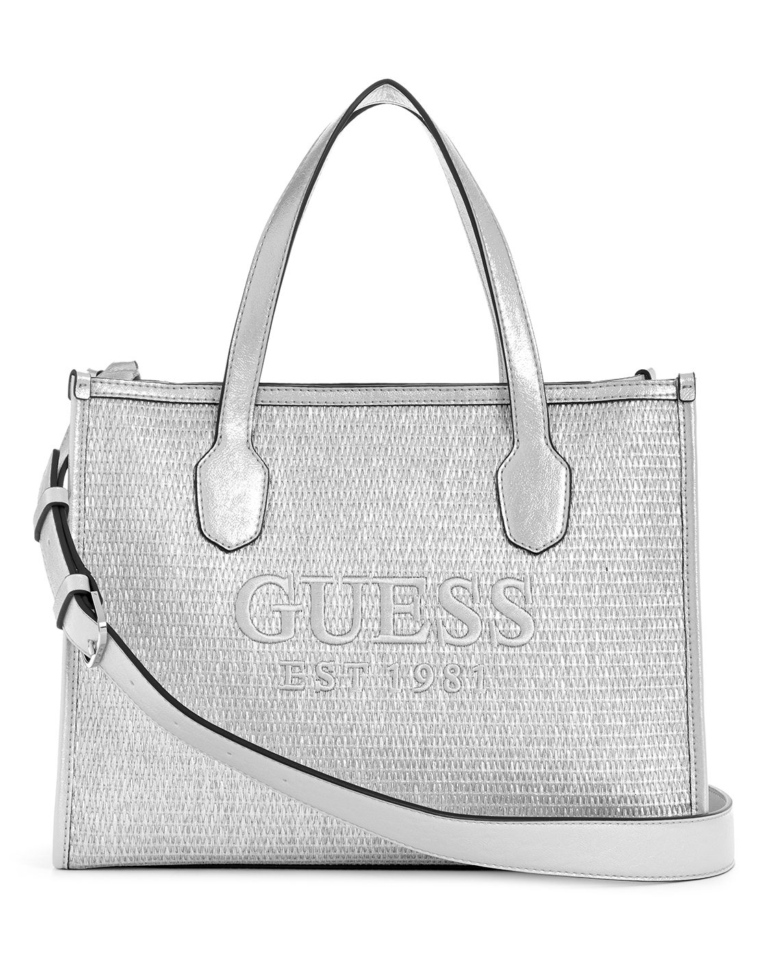 Silver Polyester Printed Tote Bag