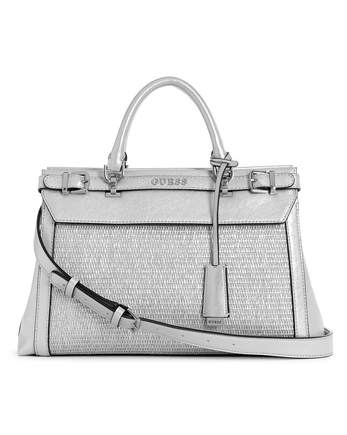 Silver Polyester Solid Satchel Bag