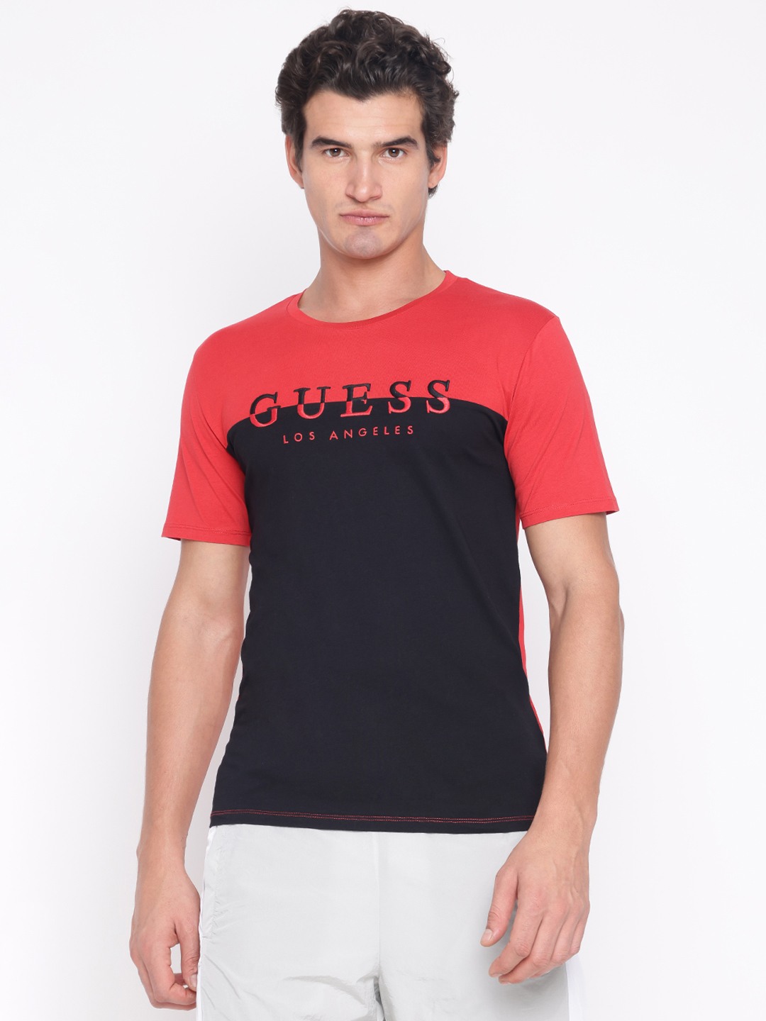 Red & Black Colorblocked Crew Neck Short Sleeve T-Shirt