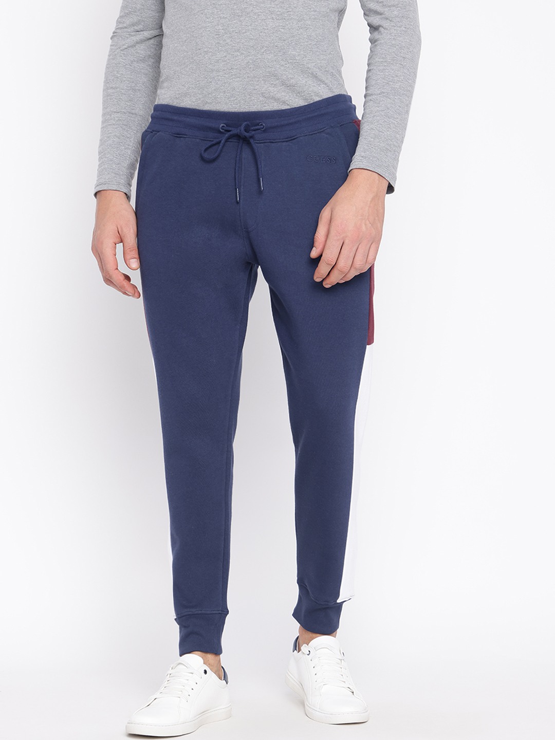 Dark Blue Colorblocked Joggers With Drawstring Closure