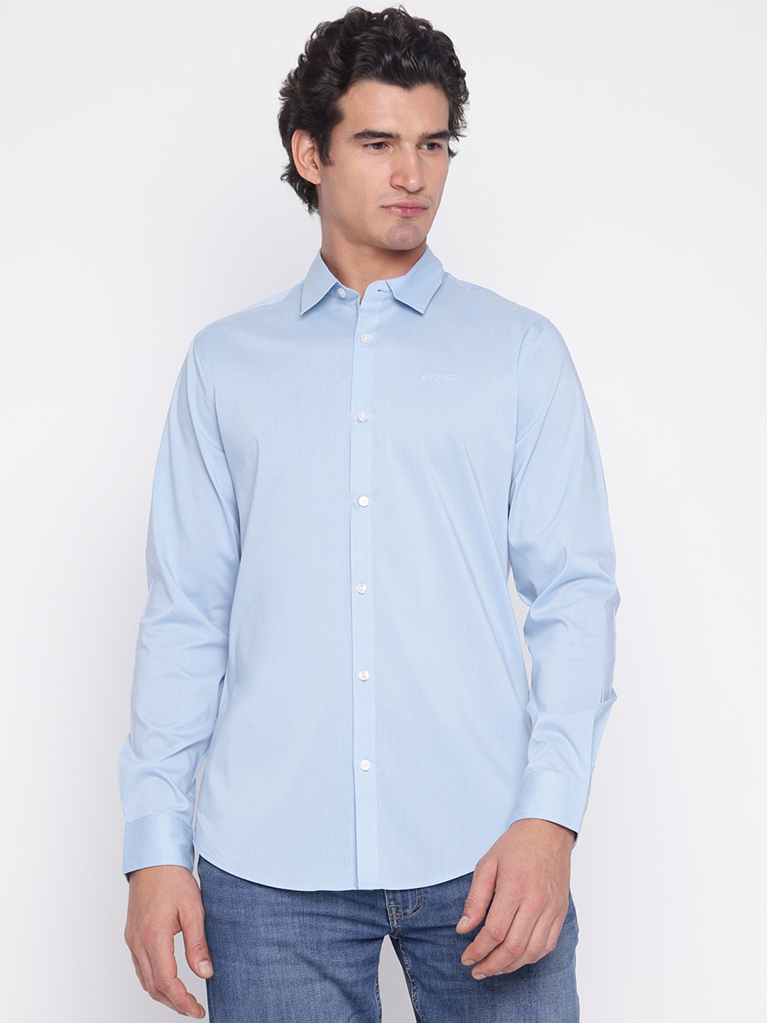 Light Blue Solid Spread Collar Full Sleeve Shirt