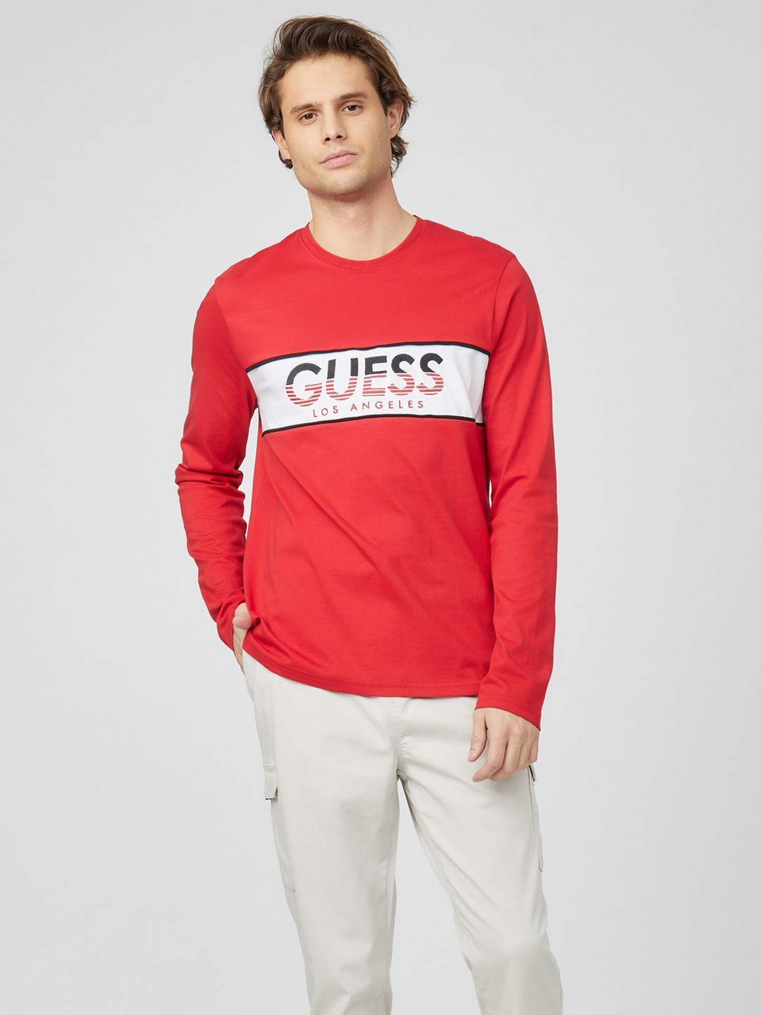 Men Red Printed Round Neck T-shirt