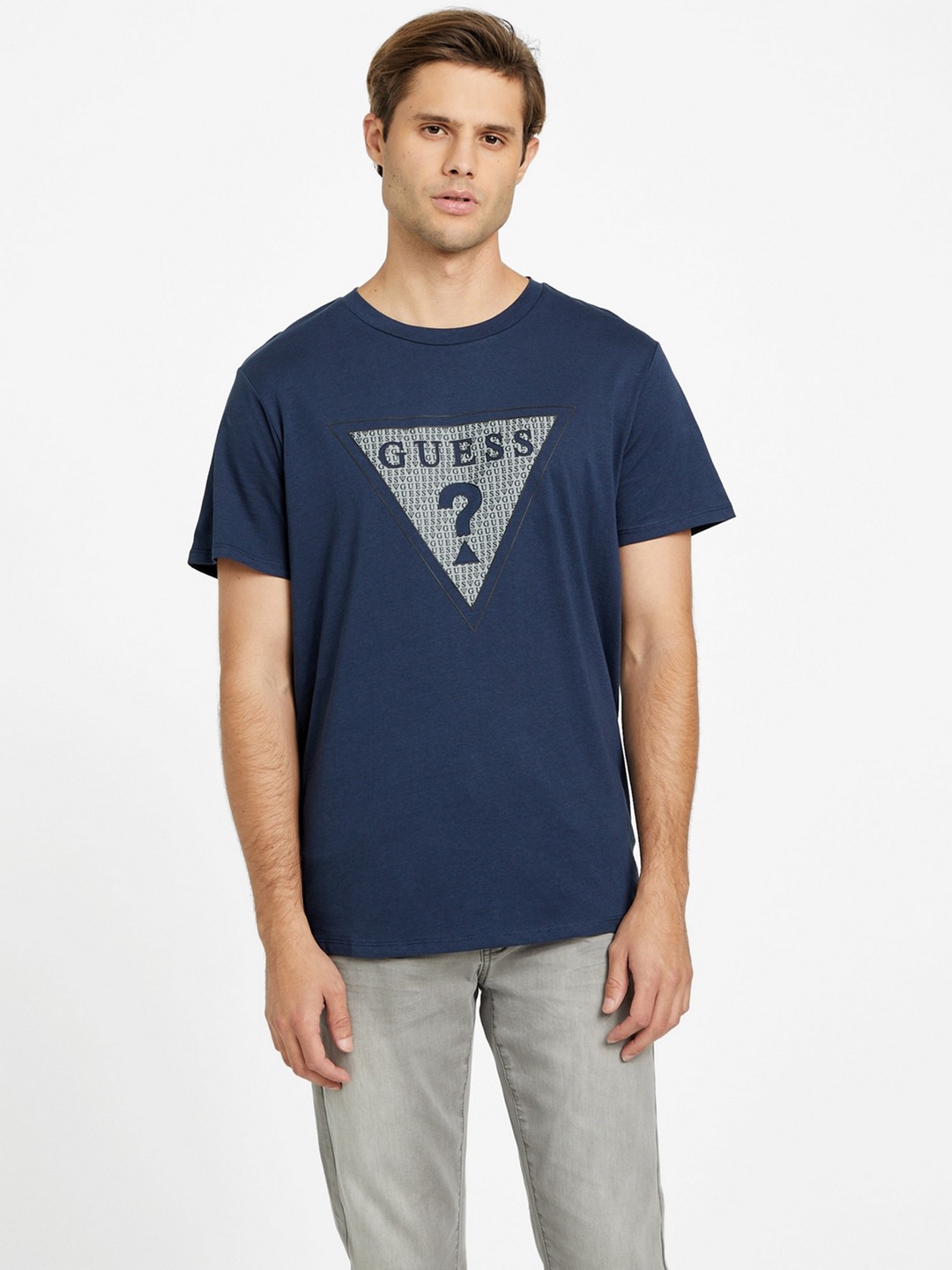 Blue Printed Round Neck T-Shirt