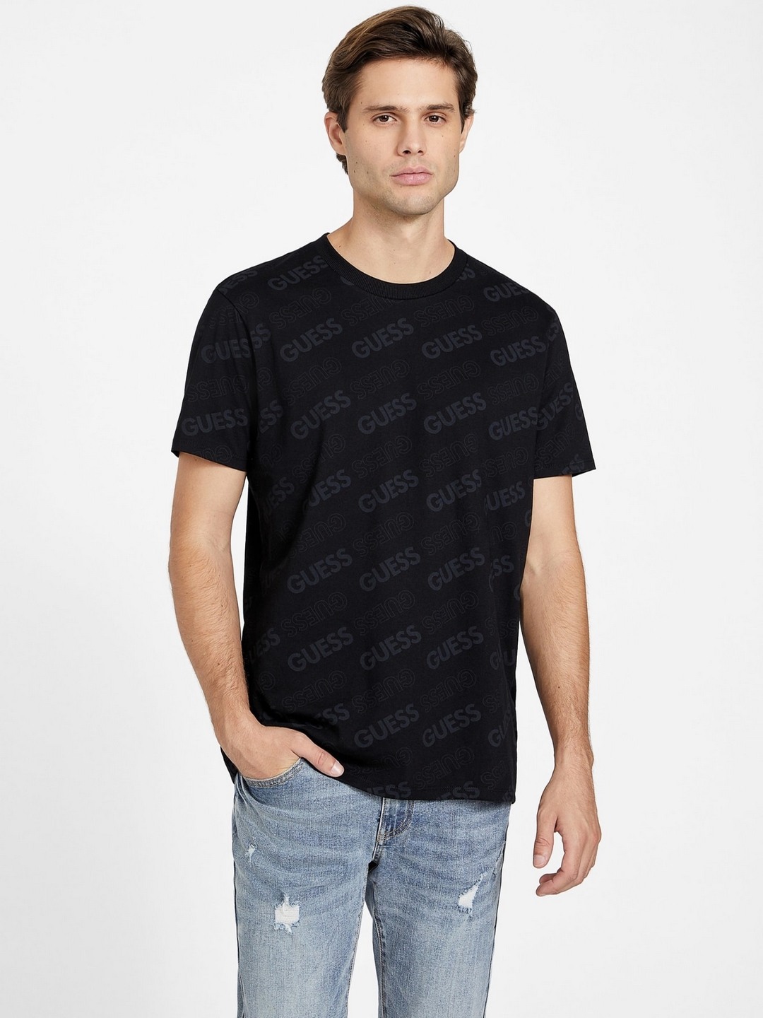 Black Printed Round Neck T-Shirt