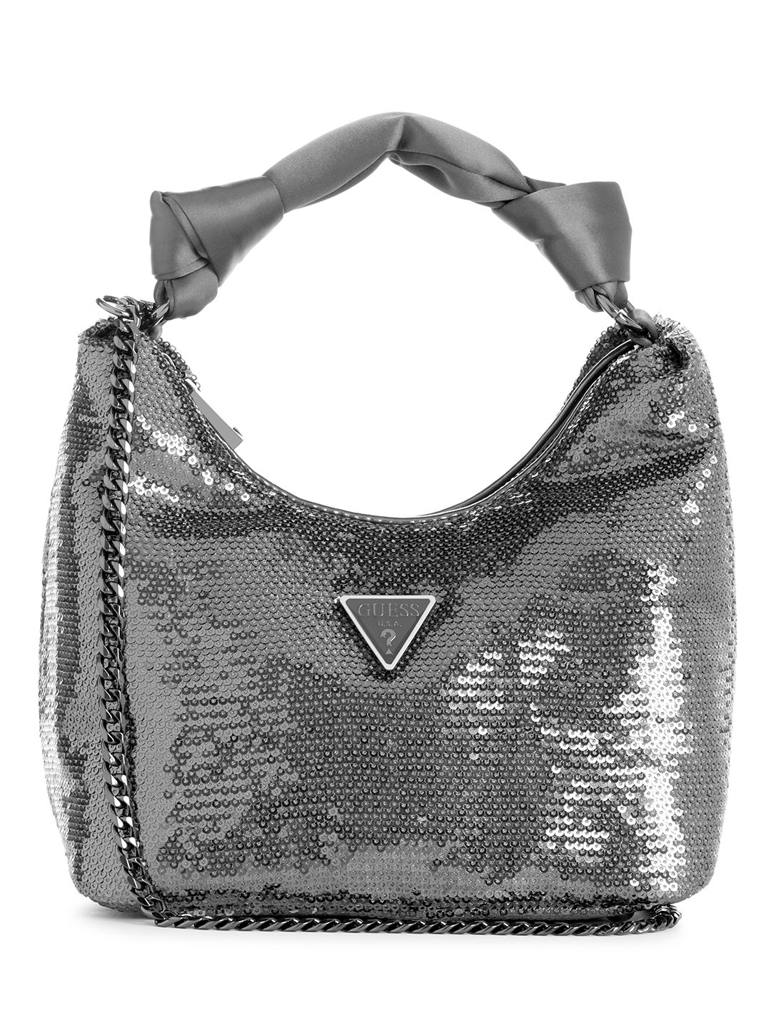 Guess Women Grey Embellished Hobo Bag with Zip Closure