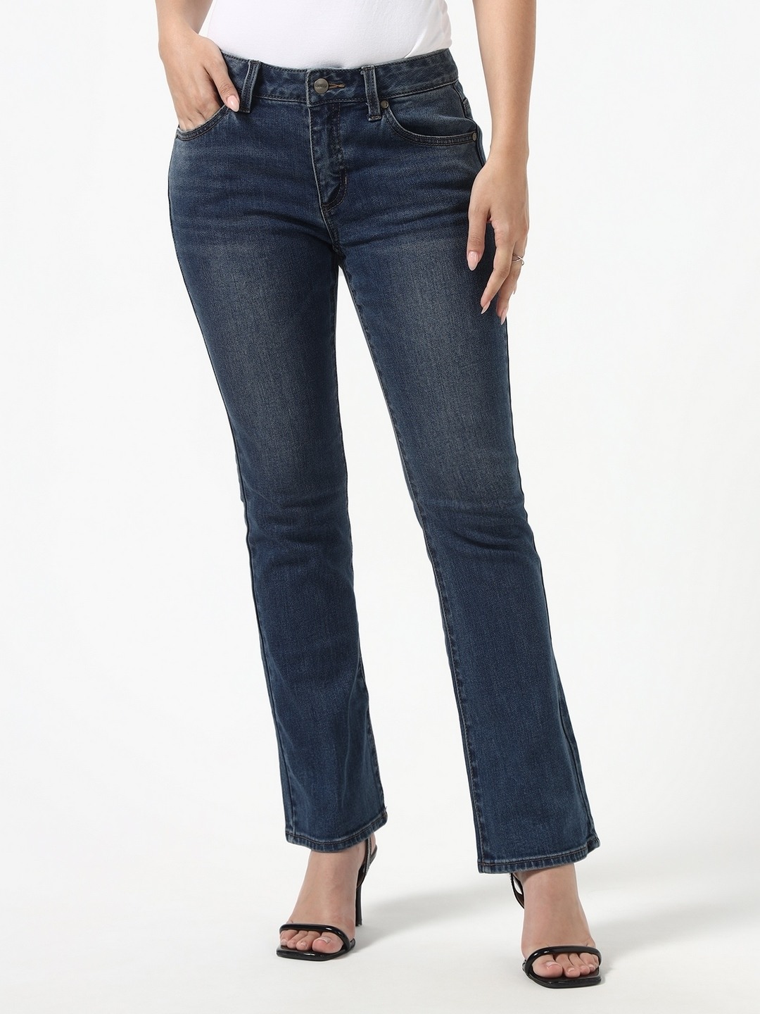 Guess Women Korea Blue Solid Relaxed Fit High Rise Jeans