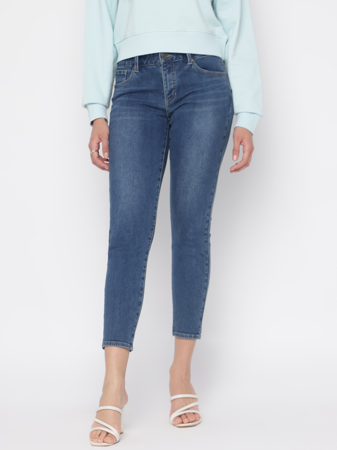Blue Solid Skinny Fit Jeans
