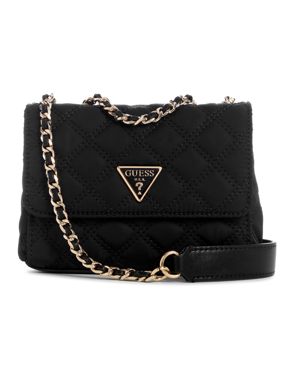 Black Quilted Polyester Giully Mini Convertible Flap Crossbody Bag