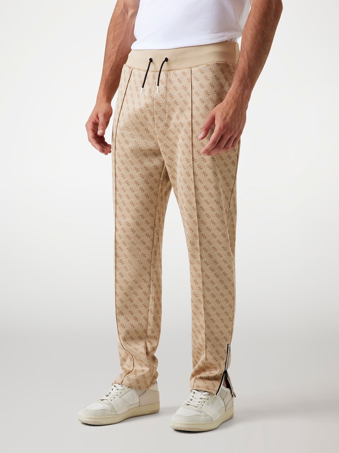 Beige Printed Mid-Rise Regular Fit Trackpant