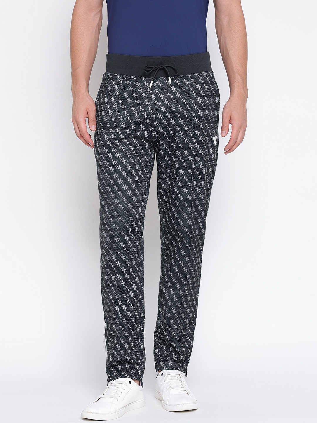 Korbin Double Knit Black Geometric Mid Rise Regular Fit Trackpants