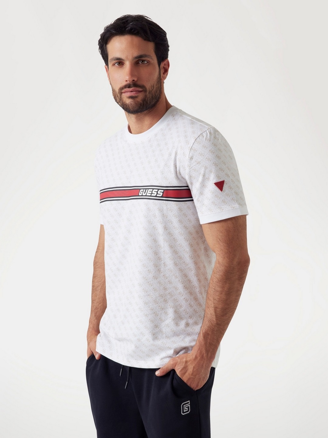 Guess Men Geometric Print Round Neck Short Sleeves T-Shirt