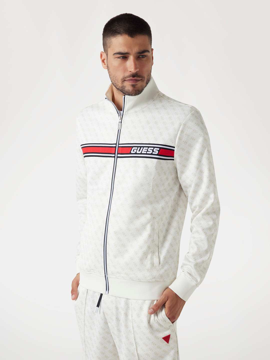 White Printed Collard Neck Sweatshirt