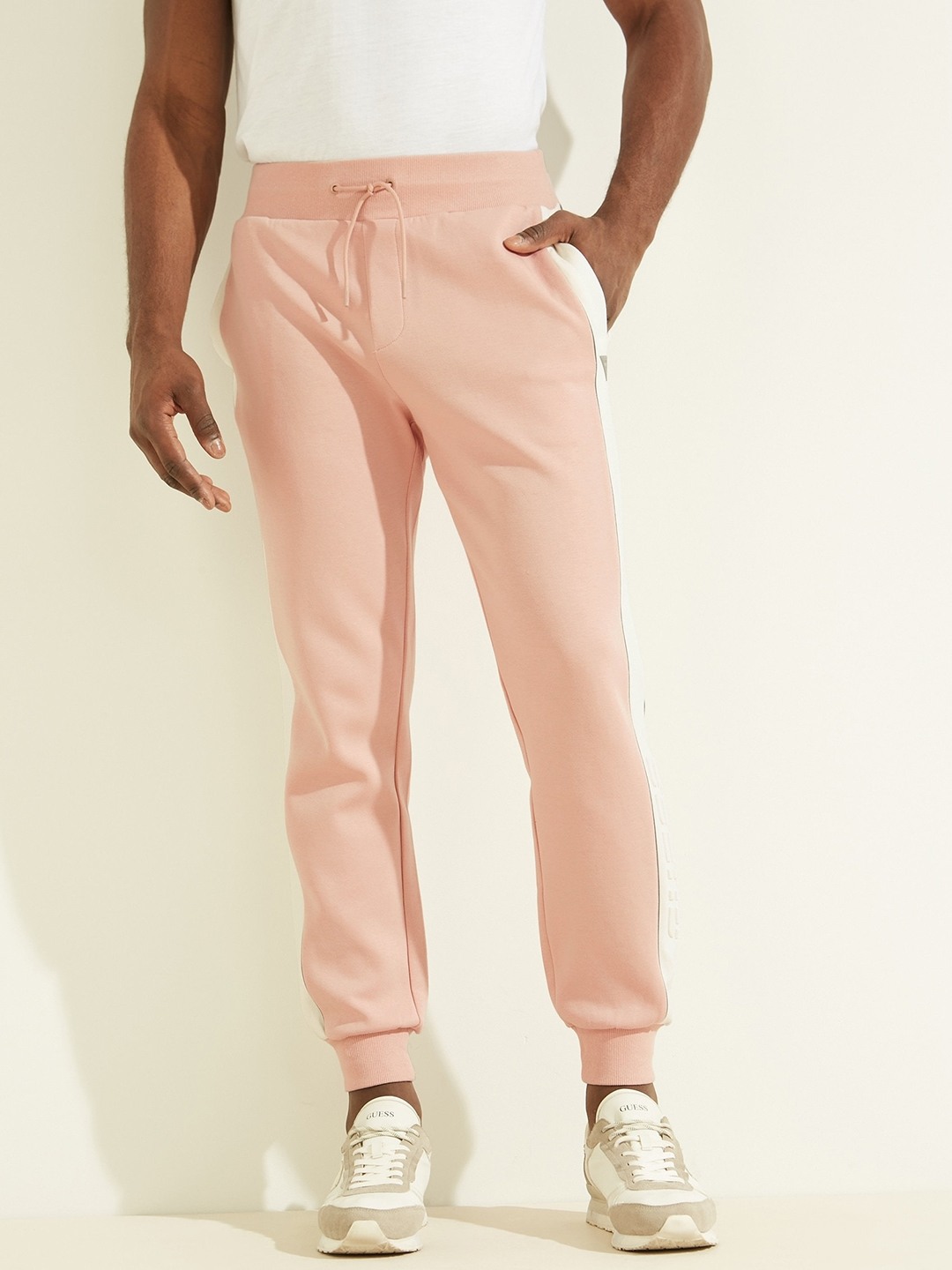 Men Pink Solid Mid-Rise Joggers