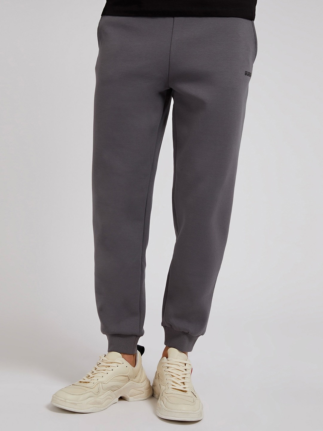 Men Charcoal Solid Mid-Rise Joggers