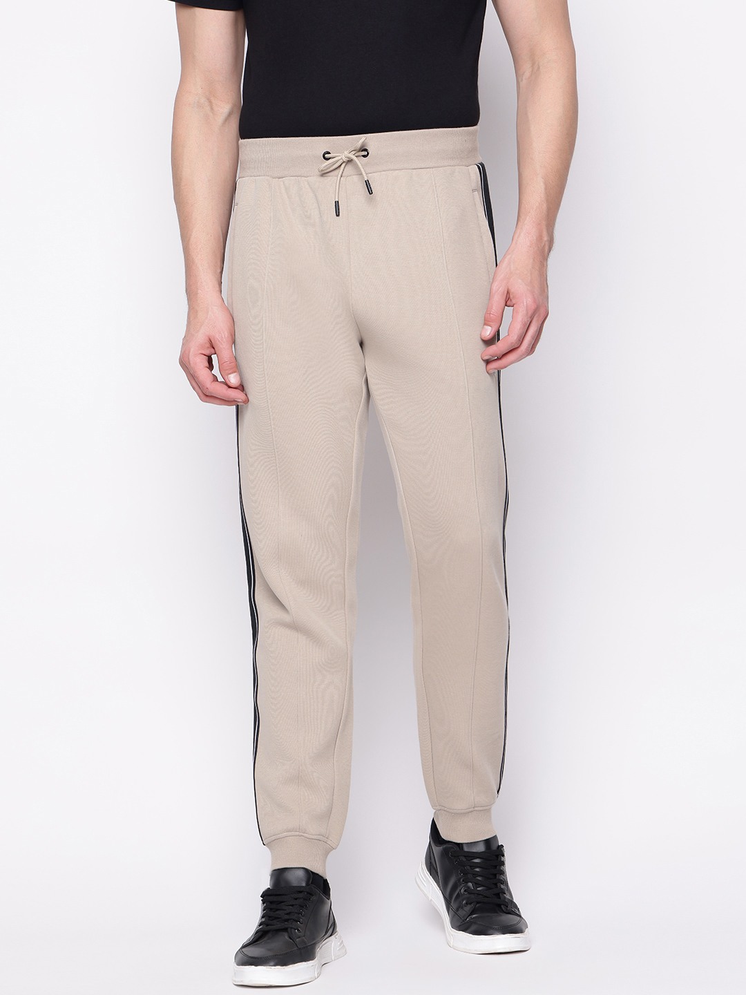 Beige Striped Regular Fit Trackpant