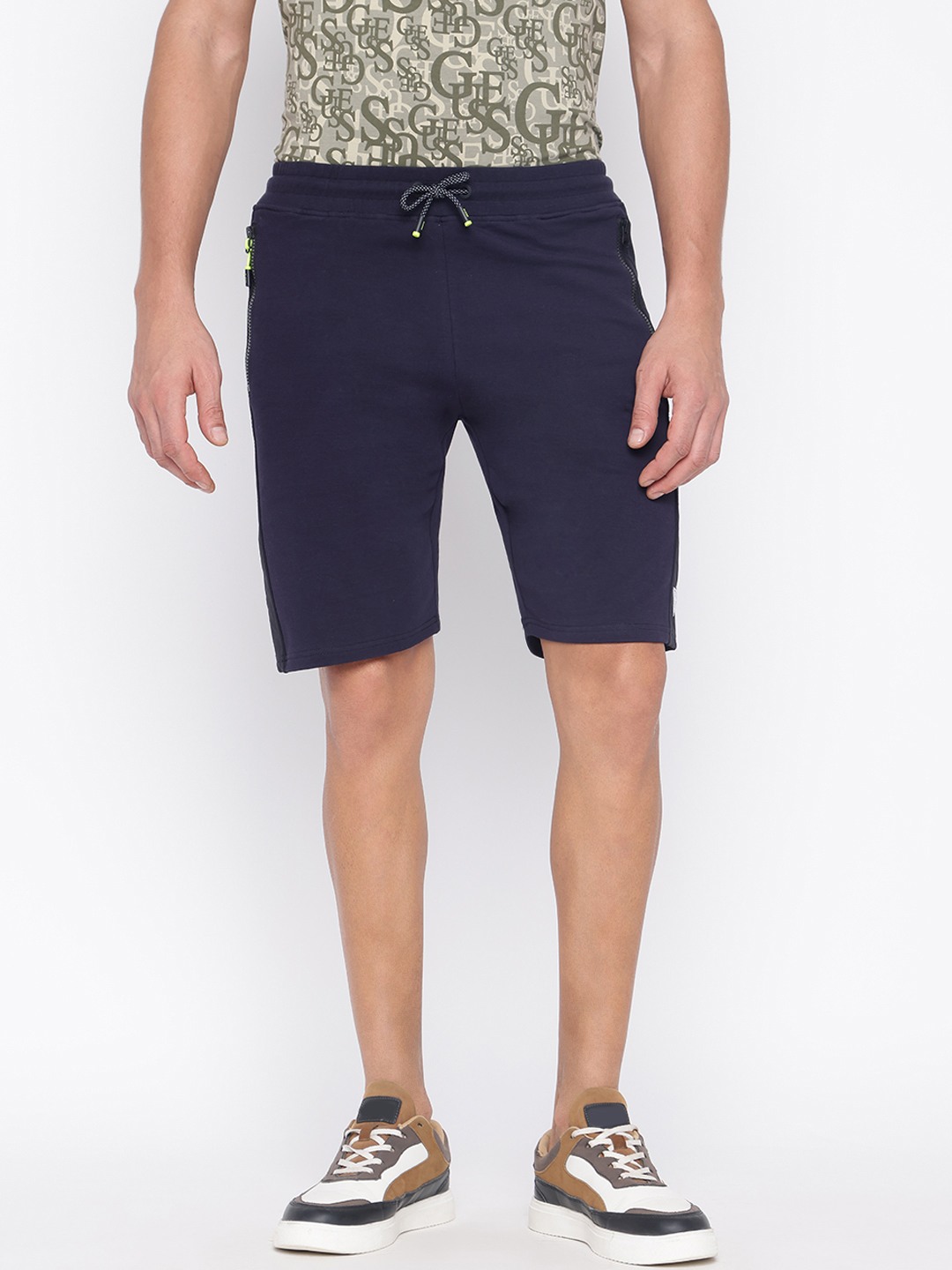 Dark Blue Solid Knee Length Shorts