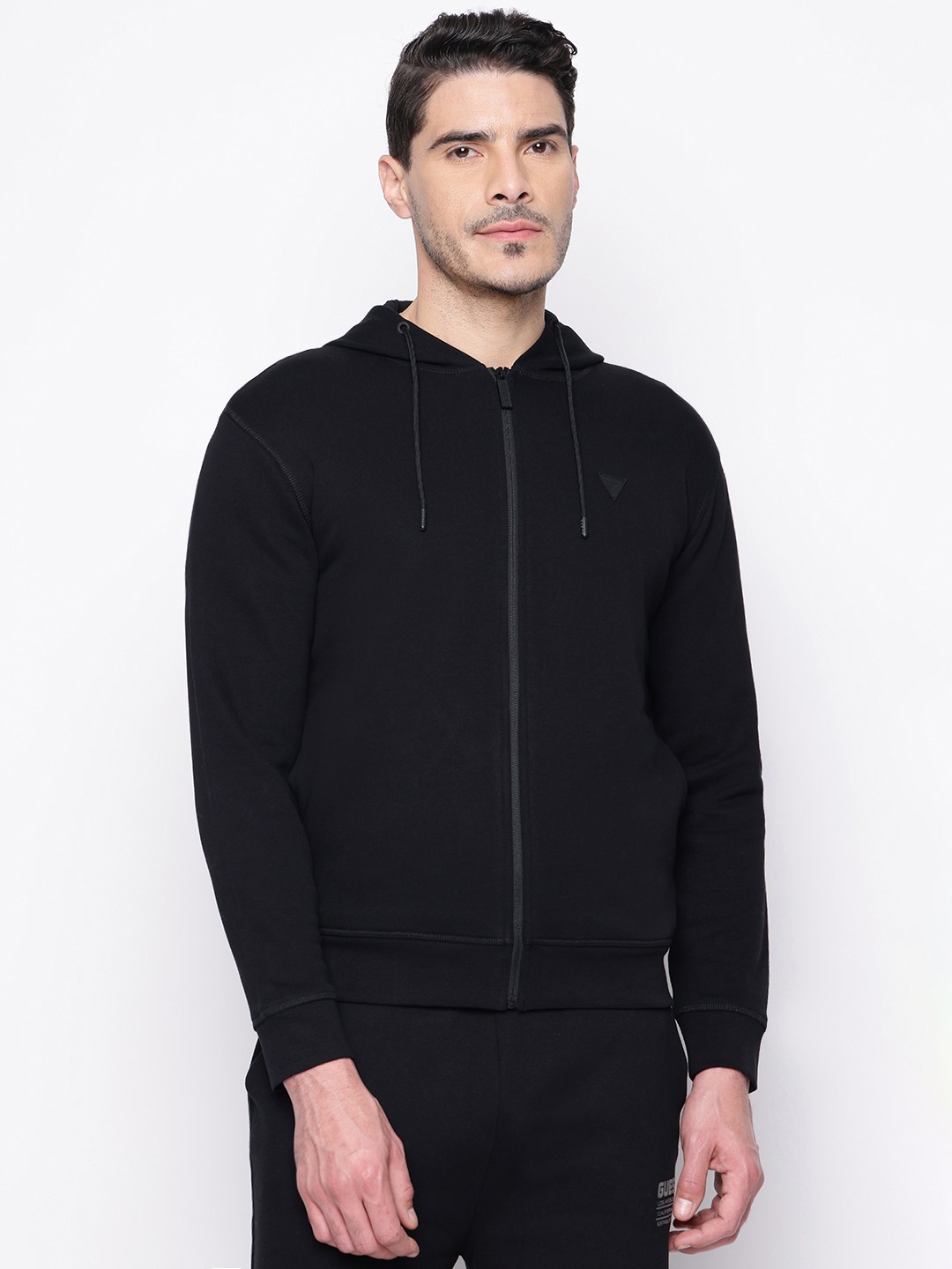 Black Solid Hooded Sweatshirt