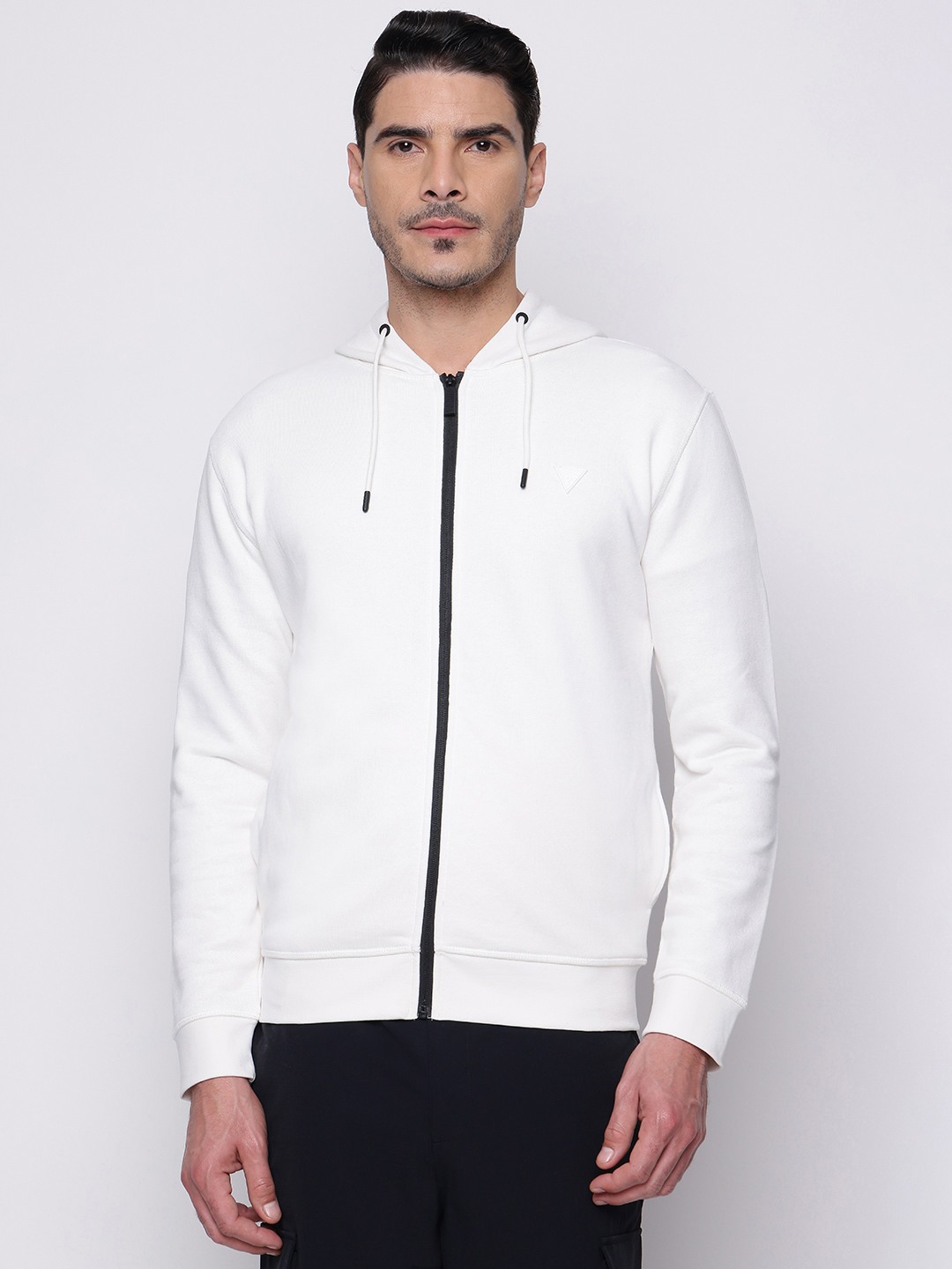 White Solid Hooded Sweatshirt