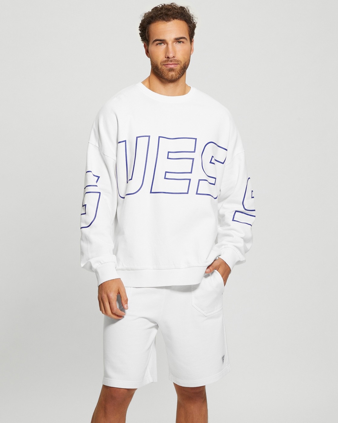 Men's White Cotton Printed Regular Fit Crew Neck Full Sleeve Sweatshirt