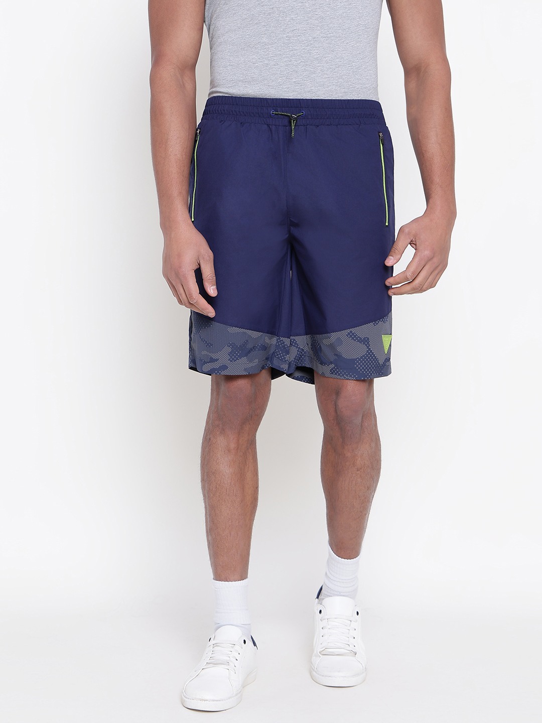 Men Navy Blue Colorblock Loose Fit Shorts