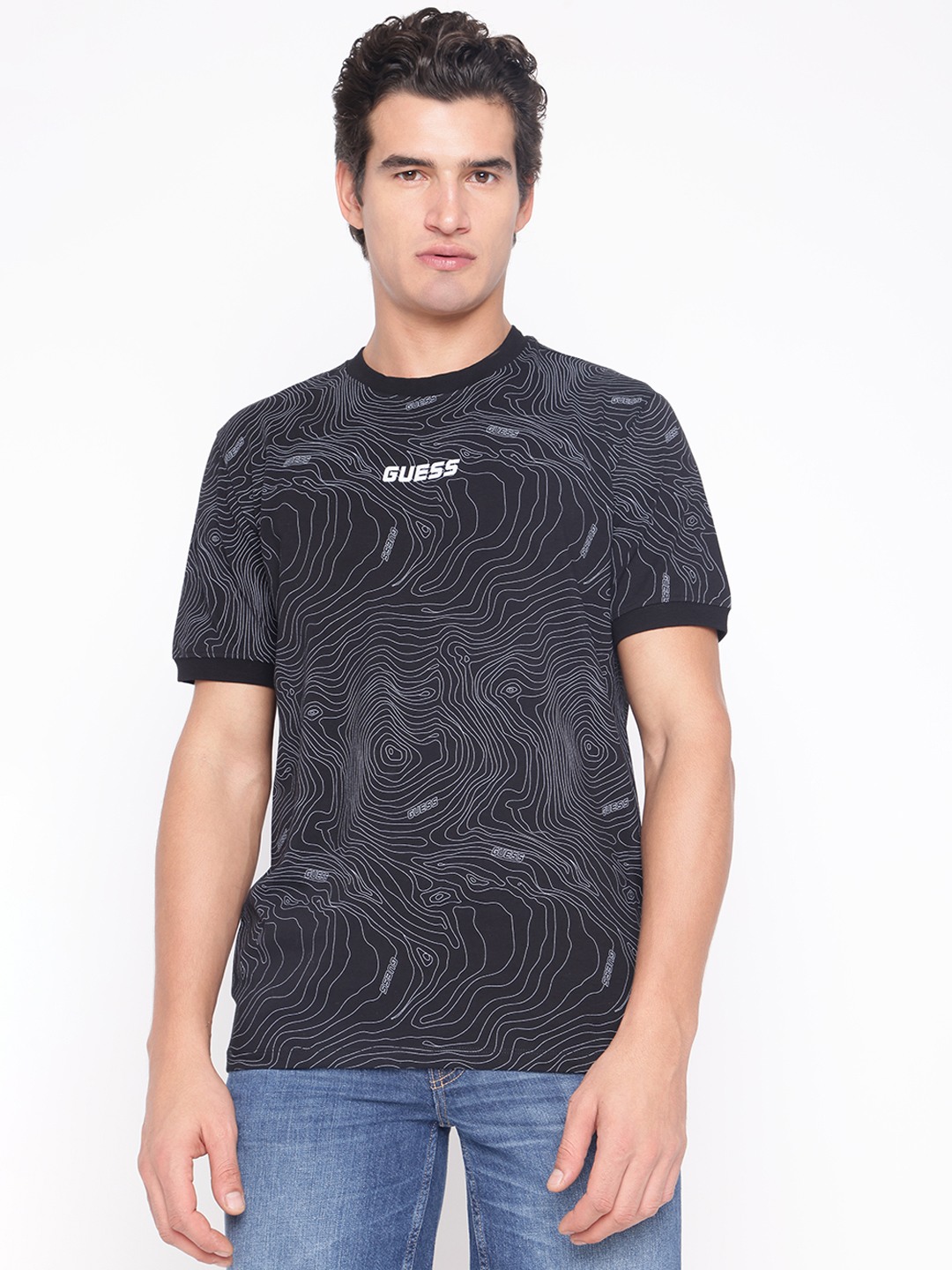 Black Printed Crew Neck Short Sleeve T-Shirt