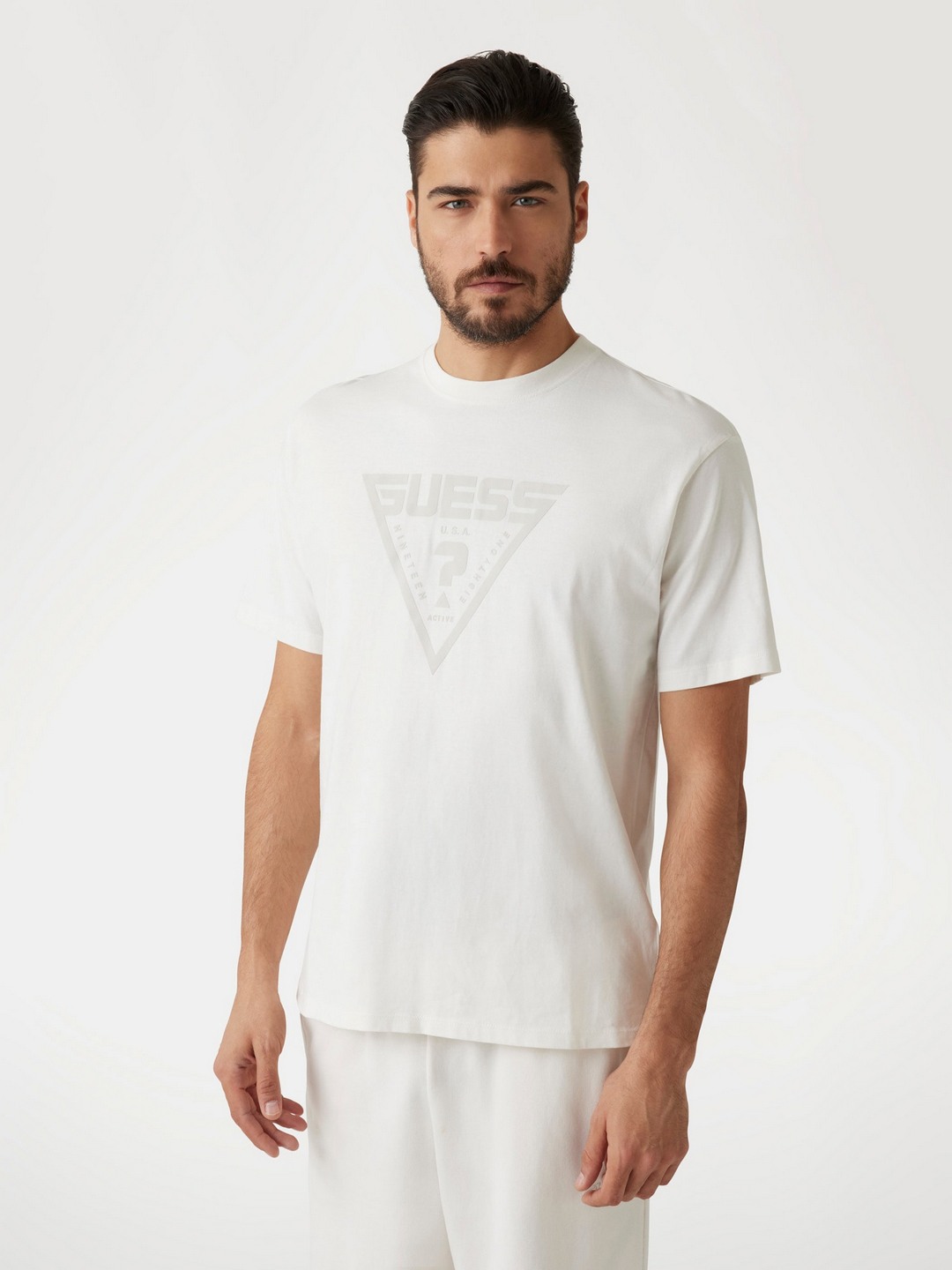 Guess Men's White Graphic Round Neck Short Sleeves T-Shirt