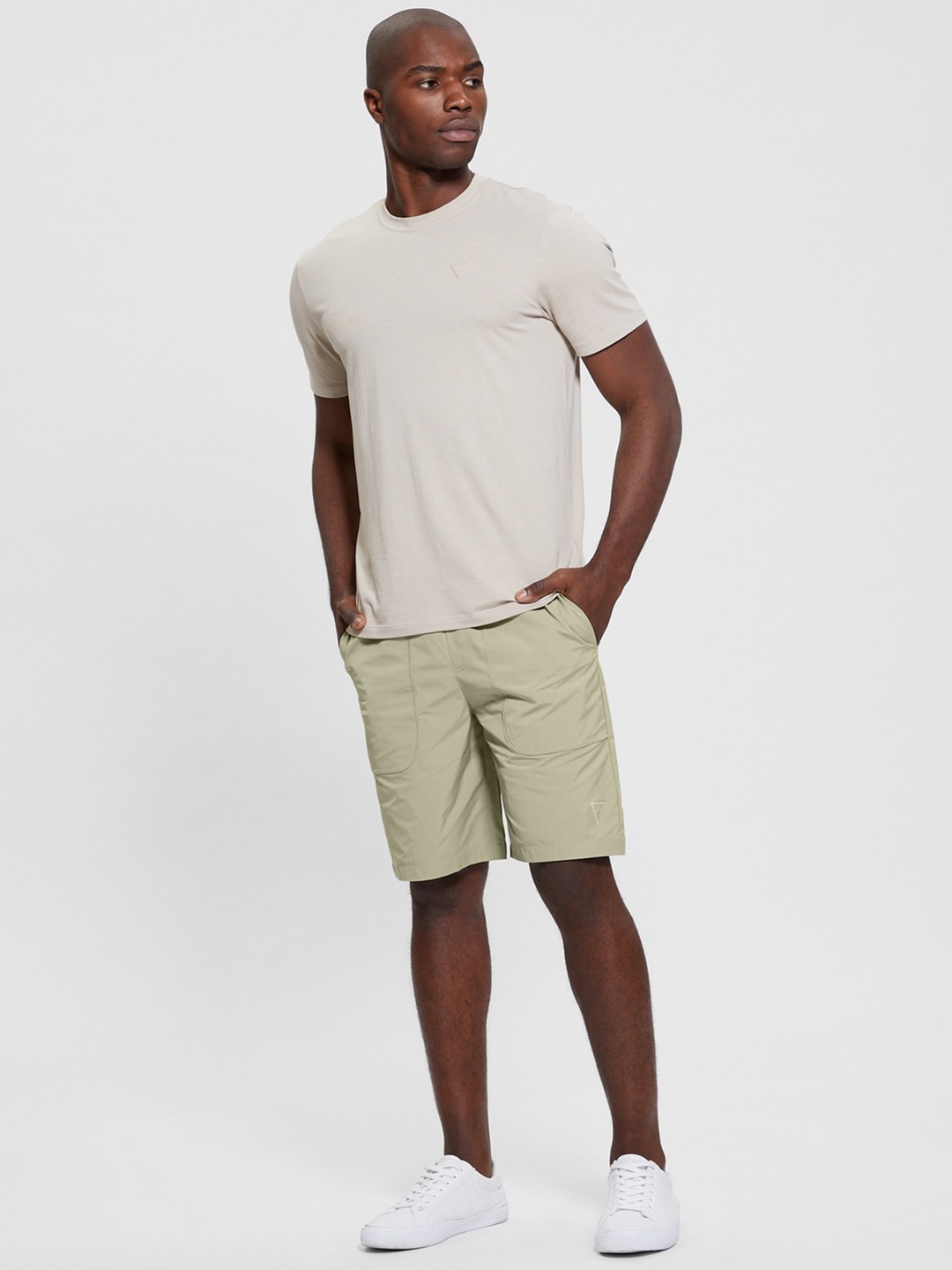 Green Polyester Solid Loose Fit Shorts